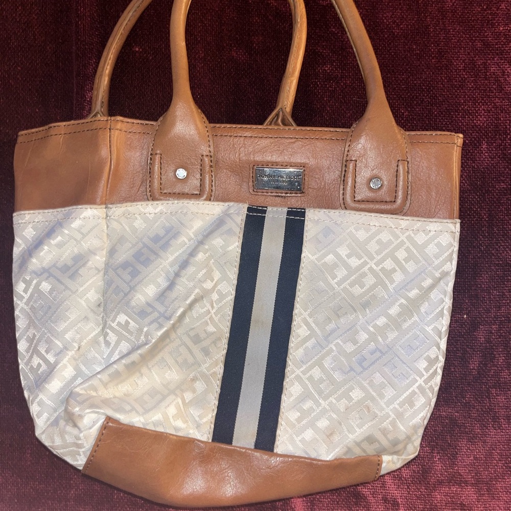 Tommy Hilfiger Brown and Cream Tote Bag